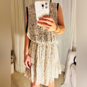 Reiss Black and Cream Floral Mini Dress